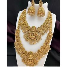 Juego de joyas de collar de novia templo Haram tradicional chapado en oro del sur de la India segunda mano  Embacar hacia Mexico