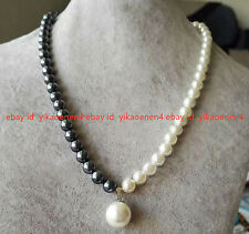 8mm South Sea Freshwater Natural Black & White Shell Pearl Pendant Necklace 18" for sale  Shipping to South Africa
