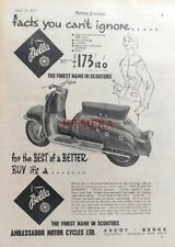Ambassador 'BELLA' 150cc Motor Scooter ADVERT : 1957 Motorcycle Print for sale  SIDCUP