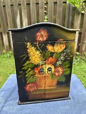 Antique Tole Painted Floral Wooden Tabletop Cabinet 12 Inch With Shelves, used for sale  Shipping to South Africa
