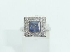 Ladies Solid 925 Sterling Silver Princess Cut Tanzanite and White Sapphire Ring for sale  Shipping to South Africa
