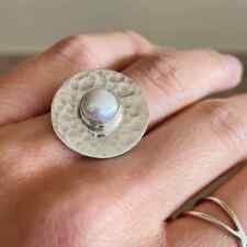 Pearl 925 Sterling Silver Band& Meditation Statement Ring Handmade Ring All size for sale  Shipping to South Africa