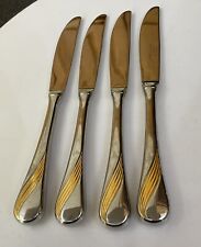Vtg  EETRITE 4 X Stainless Steel Gold Plate 22.5cm Swirl Dinner Knives - Cutlery for sale  Shipping to South Africa