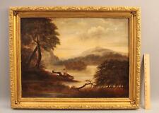 Antique 19thC American Hudson River Folk Art Landscape Fisherman Oil Painting NR, used for sale  Shipping to Canada