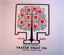 Original escaso THAYER etiqueta de caja de manzana Tonasket WA Thayer Fruit Co código postal segunda mano  Embacar hacia Argentina