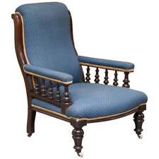 Hermoso sillón de lectura de biblioteca de madera dura victoriana temprana tapicería azul regencia segunda mano  Embacar hacia Argentina