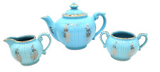 Vintage 3pc Tea Set Turquoise 22kt Handpainted Floral Design Pearl China Co for sale  Shipping to South Africa