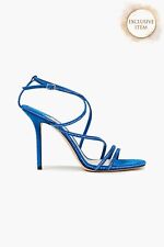 RRP €870 JIMMY CHOO Dudette Leather Strappy Sandals US7 UK4 EU37 Blue Round Toe for sale  Shipping to South Africa