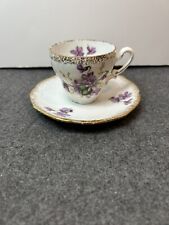 China Demitasse Tea Cup & Saucer Floral White Purple Green Gold Trimmed for sale  Shipping to South Africa