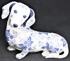 Danbury Mint Elegant Companion Dachshund Dog Blue Delft Style Porcelain Statue 2 for sale  Bridgewater