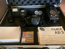 Fujica AX-3 Black 35mm, SLR Film Camera with Multiple Flash and Lens Components, used for sale  Shipping to South Africa