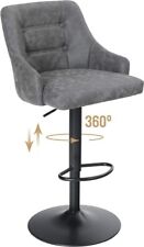 Grey Pleather Swivel Counter Height Bar Stool Padded Back Black Chromed Base for sale  Shipping to South Africa
