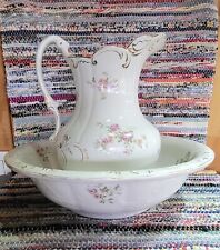 Lg. Antique/Vtg. Anchor Pottery Floral Wash Basin/Pitcher Set. for sale  Shipping to South Africa