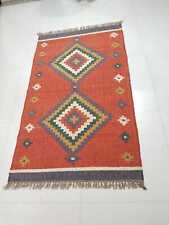 Alfombra de lana india yute Kilim tejida a mano rectangular de diseñador coloridas alfombras de área boho, usado segunda mano  Embacar hacia Argentina