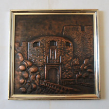 Vintage Hammered Copper Wall Picture Cornish Castle Mid Century Modern for sale  Shipping to South Africa