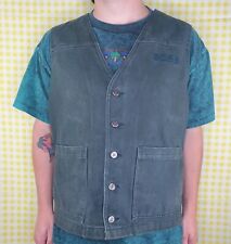 Vintage BOSS 90s Forest Green Embroidered Logo Denim Vest Hip Hop Large EUC, used for sale  Shipping to South Africa