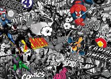 Marvel stickerbomb wrap sheet (VEHICLE CAST VINYL) 1m X 1m COMIC -B&W & COLOUR for sale  Shipping to South Africa
