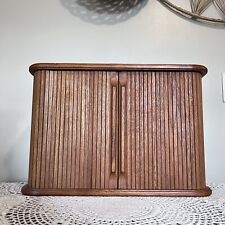 🌟 Mid-Century Modern Small Danish Teak Wood Tambour Door Cabinet 18” X 8” X 12” for sale  Shipping to South Africa