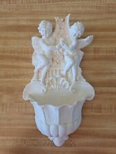 Used, White Cherub Angels Holy Water Font Plaster Catholic Roses Flowers for sale  Shipping to South Africa