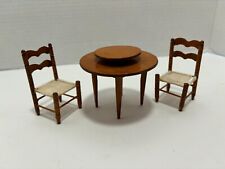 Vintage Dollhouse Miniature Wooden Dining Round Table with Lazy Sunsan 2 Chairs for sale  Shipping to South Africa