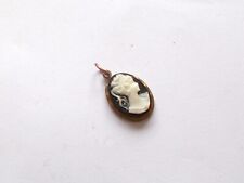 Vintage 1970's bronze tone black & white resin cameo lady pendant charm for sale  Shipping to South Africa