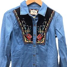 Holding Horses Anthro Blouse Shirt Western Embroidered Velvet Boho Size 2, used for sale  Shipping to South Africa