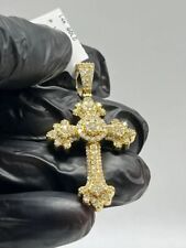 Colgante de cruz para hombre enchapado en oro amarillo 14k 3,00 quilates corte redondo creado en laboratorio diamante segunda mano  Embacar hacia Argentina