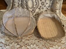 Set of 2 Bamboo Wood 13in Outdoor Picnic Dining Tray Mesh Insect Netting Cover for sale  Shipping to South Africa