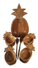 Hand Carved Wood Pineapple 11 Piece Serving Set Hawaiian Style Salad Server MCM for sale  Shipping to South Africa
