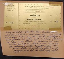 1953 President Dwight Eisenhower/Nixon Inauguration McShain Grandstand ticket  for sale  Shipping to South Africa