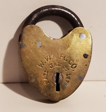 VINTAGE BRASS HEART SHAPE BARREL PADLOCK LOCK NO KEY WW MFG CO PATD JAN 27 1871 for sale  Shipping to South Africa