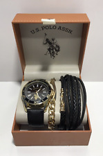 Relógio e pulseira masculina US POLO ASSN couro preto dourado conjunto com 4 peças comprar usado  Enviando para Brazil
