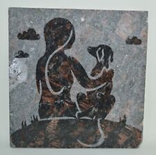 Carved Stone Tile Woman with Dog Signed Amy Dallas Granite 6x6 for sale  Shipping to South Africa