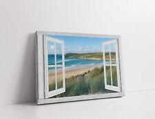 Crantock praia da Cornualha moldura de janela quadro de lona arte de parede Newquay comprar usado  Enviando para Brazil