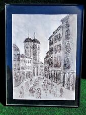 Artist Signed Pencil Drawing Sketch Europeon Cityscape Framed 9" x 12" x 1"   for sale  Shipping to South Africa