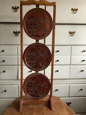 Vintage 3 Shelf Hand Carved Mahogany Wood Folding Pie Table or Plant Stand   for sale  Shipping to South Africa