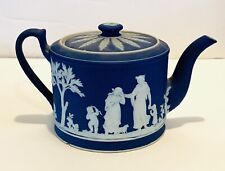 19c Wedgwood Dark Blue Dipped Jasperware Covered Teapot, used for sale  Shipping to South Africa