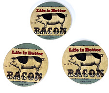 Juego de 3 posavasos de piedra redondos Counter Art Life Is Better With Bacon, usado segunda mano  Embacar hacia Argentina