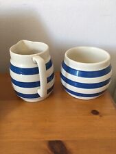 Vintage Blue And White Staffordshire Chef Ware Pottery Milk Jug And Sugar Bowl for sale  HEREFORD