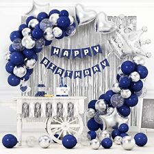 Decoracion Globos Cortina Azul Marino y Plata De Cumpleaños Fiestas Para Hombre, usado segunda mano  Embacar hacia Argentina