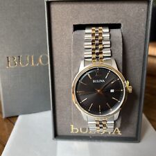 Relógio masculino BULOVA mostrador preto clássico dois tons aço inoxidável 98B374 MSRP: US$ 275 comprar usado  Enviando para Brazil