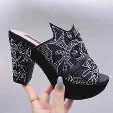 Fashion Women's Rhinestone High Heels Slippers Platform Thick Heel Pumps Shoes for sale  Shipping to South Africa