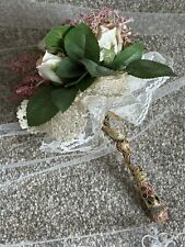 Suporte de buquê de noiva vintage -Flores de seda renda crochê ouro renascentista raro comprar usado  Enviando para Brazil