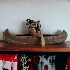 Used, Vintage Hand Painted Native American Indian Man Paddling In Canoe 2pc 14" Decor for sale  Shipping to South Africa