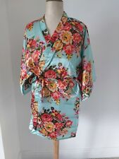 Satin floral robe, aqua blue kimono style bridal party bridesmaid gift flowers, used for sale  Shipping to South Africa