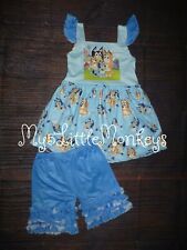 NEW Boutique Bluey Girls Tunic Dress & Ruffle Shorts Girls Outfit Set for sale  Shipping to South Africa