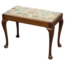 LARGE PIANO DRESSING TABLE STOOL WITH FLOWER STITCHWORK WITH QUEEN ANNE LEGS j1 for sale  Shipping to South Africa