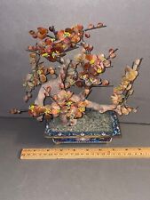 Used, VINTAGE ASIAN ORANGE AMBER JADE STONE CHERRY BONSAI TREE CLOISONNE POT for sale  Shipping to South Africa