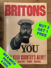 BRITONS WANT YOU • JOIN YOUR COUNTRY'S ARMY • PRIMA GUERRA MONDIALE • TAGLIA A5 - A1 • STAMPA POSTER usato  Spedire a Italy