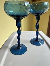 Vintage Anos 60 Par Empoli Vidro Azul Redemoinho Óptico Vaso de Torção Cálice Itália Murano comprar usado  Enviando para Brazil